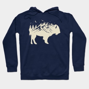 Buffalo Silhouette - Retro Bison Mountain - Buffalo Lover Hoodie